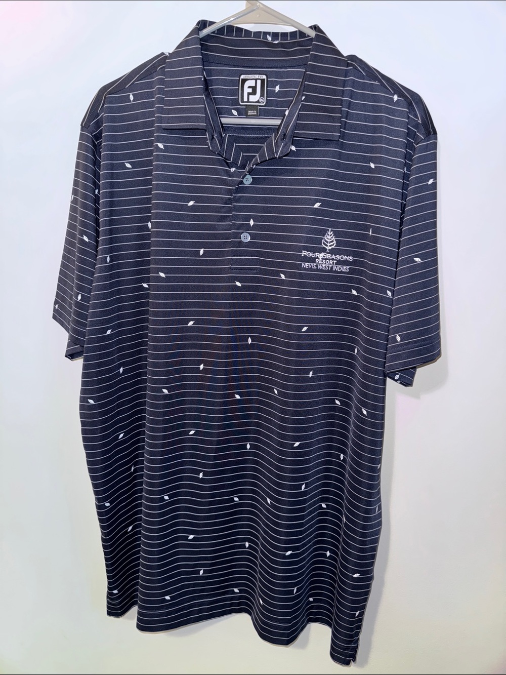 FootJoy Men's Navy Polo with White Micro Print